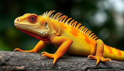 Fototapeta premium Yellow and orange lizard on a branch
