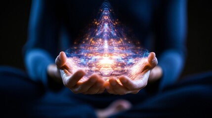 Luminescent Chakra Visualization Digital Aura with Energy Streams in Meditation Pose - Holistic Wellness Promotion and Spiritual Alignment Content for Mindfulness Practitioners