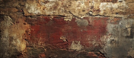 Obraz premium Weathered brick wall with peeling paint and rough textures, ideal for background applications and vintage design projects.