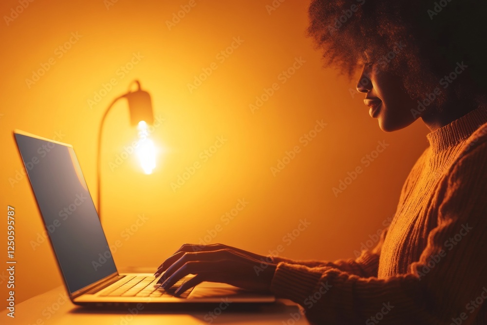 Leinwandbilder Minimalist Distance Learning Workspace Open Laptop with Online Lecture and Notebook, Illuminated by Sleek Desk Lamp - Tech-Savvy E-Learning for Academic Success
