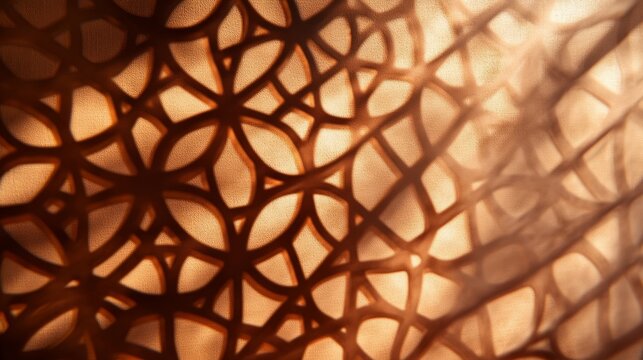 Elegant arabesque shadow pattern creating an intricate light and shade effect on a neutral background, featuring ornate islamic-inspired decorative motifs for artistic and aesthetic visual design


