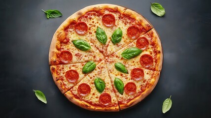 Delicious Pizza Margherita topped with fresh basil, mozzarella, and vibrant tomato sauce on a rustic wooden table.