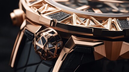 Fototapeta na wymiar Close-up of an Elegant Gold Watch with Intricate Design and Craftsmanship