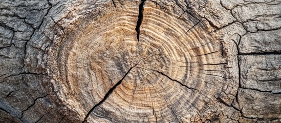 Close-up of aged tree trunk showing intricate textures and patterns of wood rings highlighting nature's beauty and natural history.