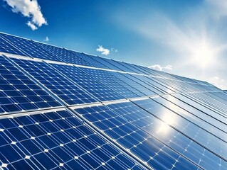 close-up photography of solar panel surface textures, reflecting beams of sunlight, intricate details of photovoltaic cells, sharp focus with a high-contrast modern aesthetic