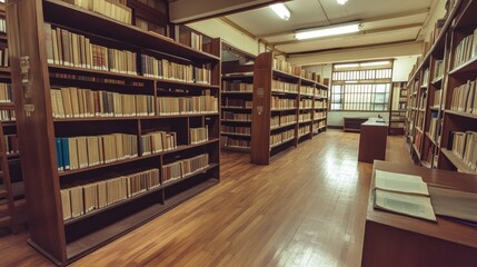 Obraz premium Shelves Full of Books in Classic Library Interior