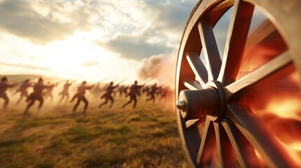 Dramatic Battle Reenactment Wide-Angle Historical Scene with Soldiers and Cannon - Immersive Heritage Tourism Content and Educational Event Marketing