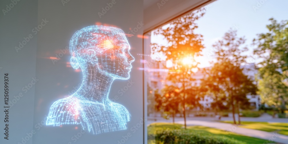 Poster futuristic ai interface advanced neural hologram on glass - tech innovation and digital intelligence