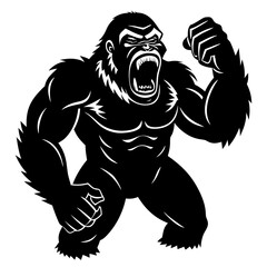 Fototapeta premium Gorilla beating its chest silhouette vector illustration 