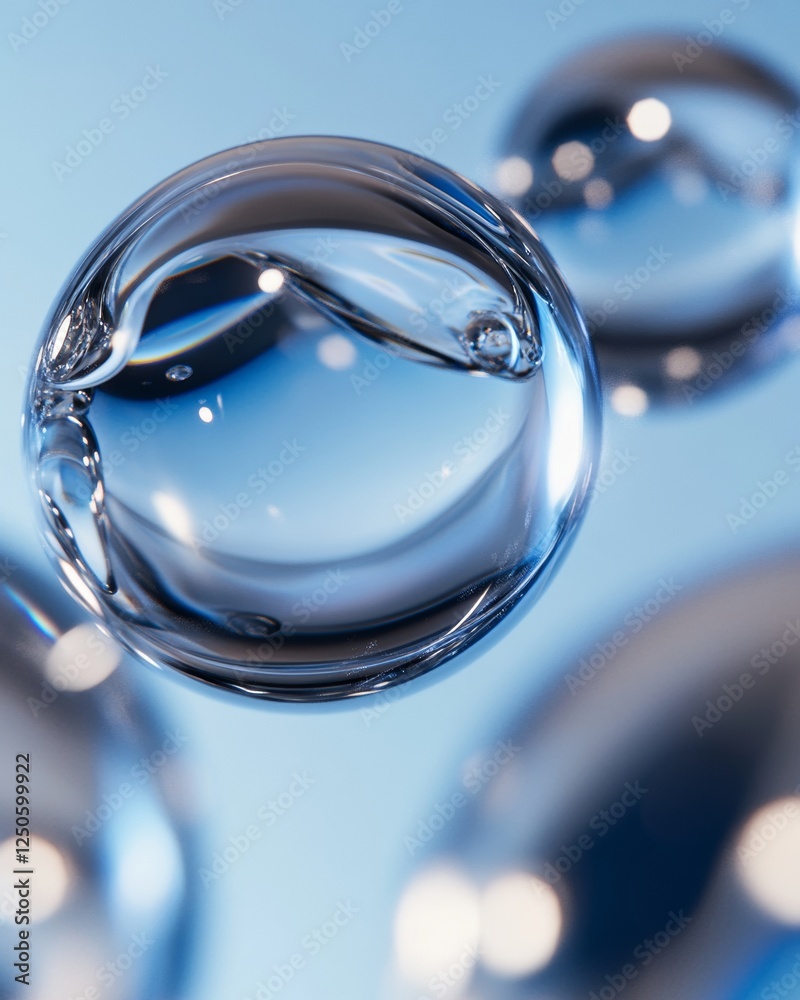 Poster futuristic aesthetic of crystal liquid spheres reflective surfaces and light play - advanced visuali
