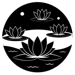  Lotus flowers floating on the river  silhouette vector illustration 