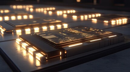 Illuminated Circuit Boards in a High-Tech Facility Showcasing Advanced Technology and Innovation