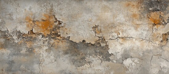 Weathered cracked wall texture with rust and peeling paint, showcasing the passage of time and architectural degradation.