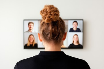 Modern Inclusive Workspaces Virtual Meeting on LED Screen with Diverse Teams in Bright Office - Enhancing Collaboration and DEI in Corporate Culture