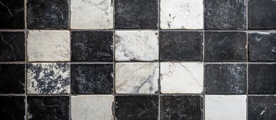 Black and white stone wall tile texture background featuring an aged, vintage look ideal for design and architectural projects