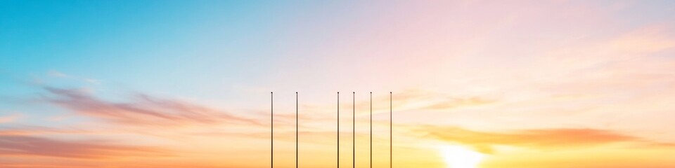 Fototapeta premium Sunset Diplomacy Ceremonial Display of International Flags on Polished Poles - Global Unity Concept for Political Strategy and Cross-Cultural Engagement