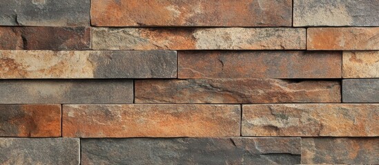 Textured stone wall with a mix of earthy tones ideal for backgrounds in design projects or architectural presentations.