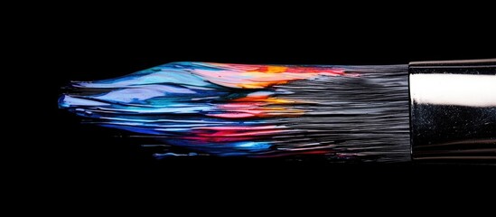 Colorful paint brush tip with vibrant hues on a black background showcasing artistic creativity and texture in a minimalist style.