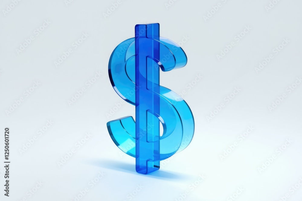 Poster a translucent blue dollar sign, a 3d rendering symbolizing finance and currency.