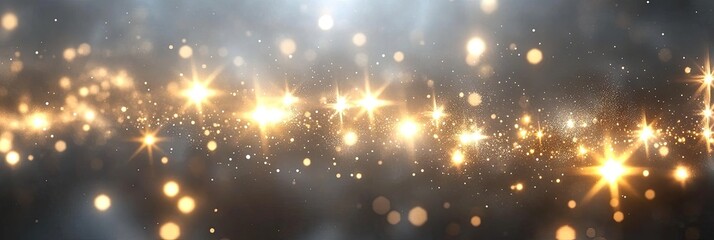 Naklejka premium Golden sparkle lights, dark background, celebratory event