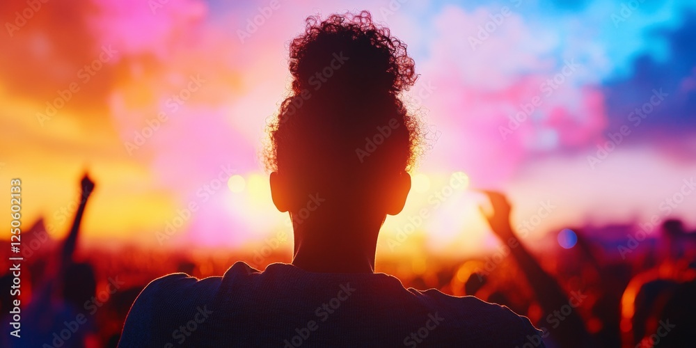 Aufkleber vibrant festival unity diverse crowd with confetti in air, dynamic lighting - entertainment content 