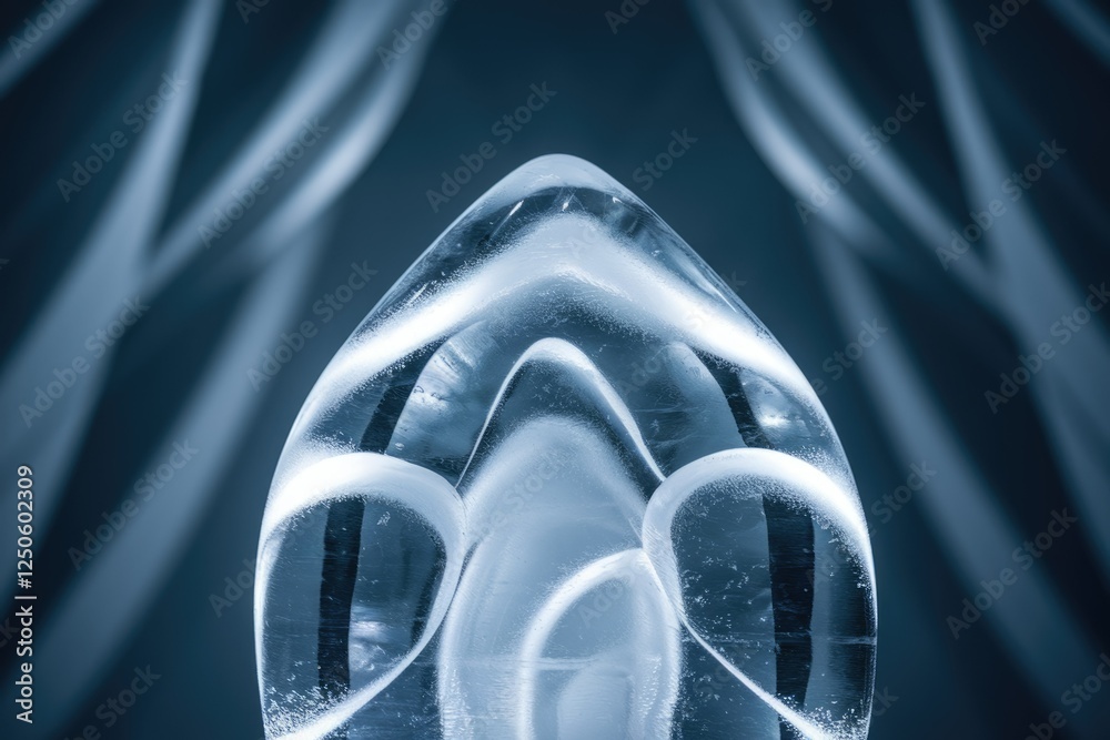 Poster abstract ice sculpture with intricate internal patterns, showcasing translucent beauty and unique fo