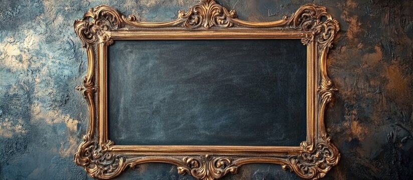 Ornate gilded frame around chalkboard window with ample space for personalized text or messages in elegant setting