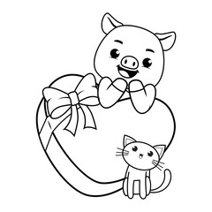 Valentine Day Coloring Page with cute pig