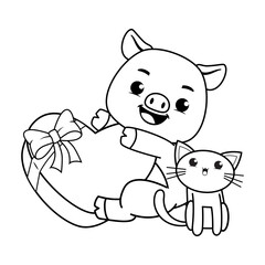 Valentine Day Coloring Page with cute pig