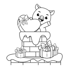 Valentine Day Coloring Page with cute pig