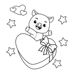 Valentine Day Coloring Page with cute pig