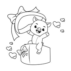 Valentine Day Coloring Page with cute pig