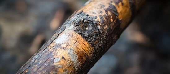 Fototapeta premium Detailed close-up of an old wood stem showcasing rich textures and natural patterns suitable for nature and organic design projects.