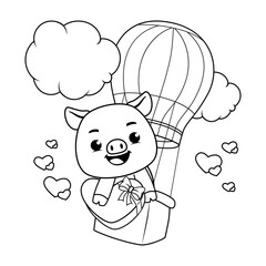 Valentine Day Coloring Page with cute pig
