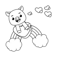 Valentine Day Coloring Page with cute pig