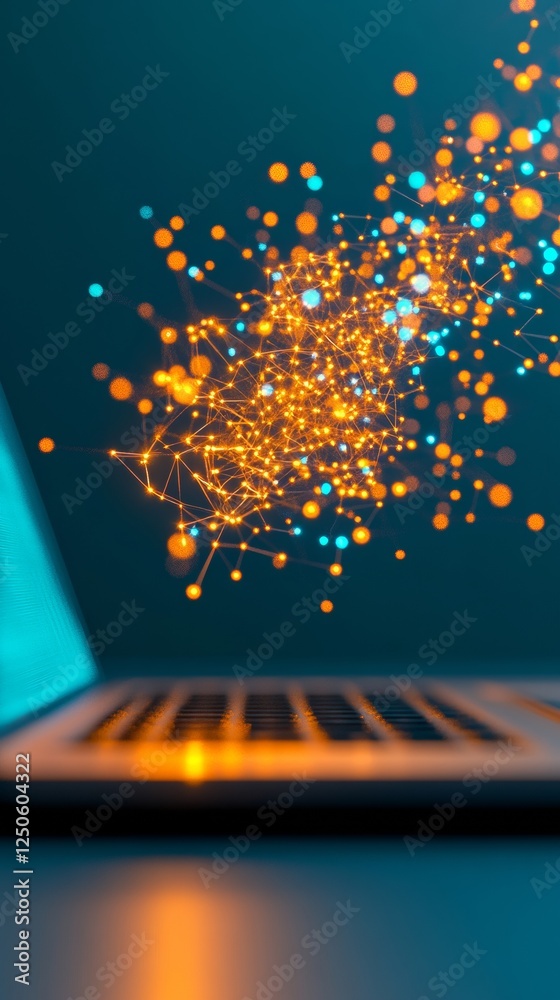 Poster AI-Enhanced Learning Display Futuristic Holographic Interface with Interconnected Data Over Laptop - Innovative EdTech Solutions and Virtual Education Enhancement