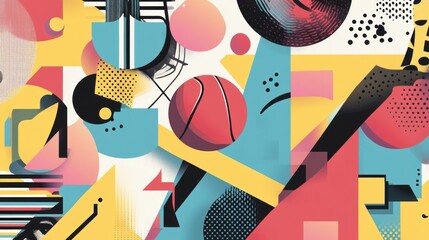 Colorful Abstract Geometric Composition with Basketball Design elements