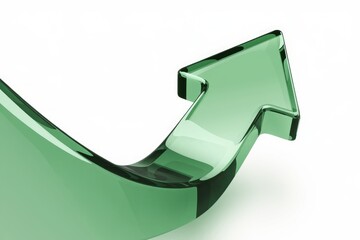 A green glass arrow curving upward, symbolizing growth, progress, and positive change.