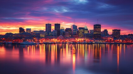 Naklejka premium Cityscape View from High-Rise Balcony at Sunset