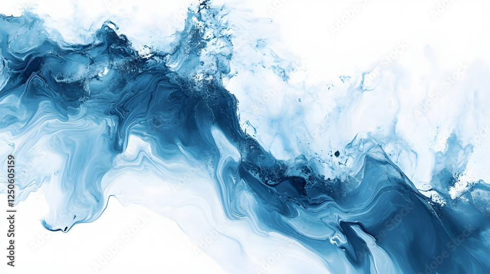 Poster Mesmerizing abstract art composition featuring fluid swirling motions in a dynamic interplay of deep blue and ethereal white hues