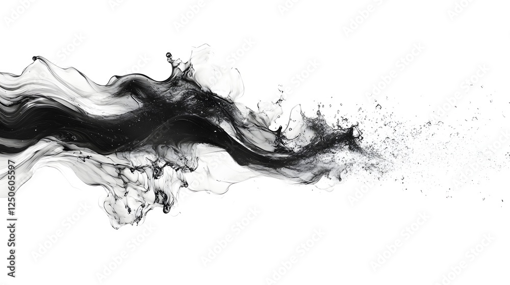 Poster Mesmerizing abstract fluid motion with ethereal swirls and splashes of black ink creating a captivating and visually striking design  Evoking a sense of energy power