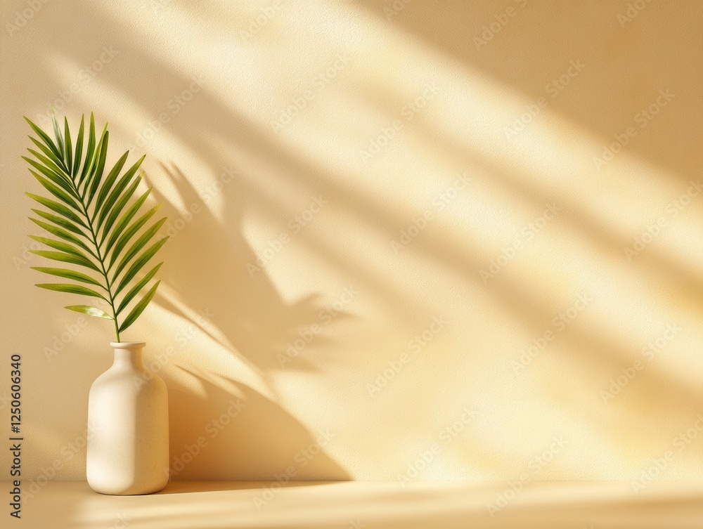 Poster organic minimalism geometric palm leaf patterns and soft shadows on beige surface contemporary botan