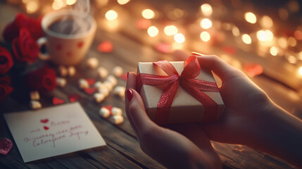 Romantic Valentine's Day Gift with Red Roses and Hot Chocolate