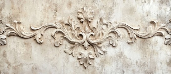 Vintage stucco wall texture with intricate floral detailing and aged appearance for design and architectural backgrounds.