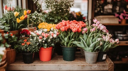 Vibrant Spring Blooms in a Flower Shop