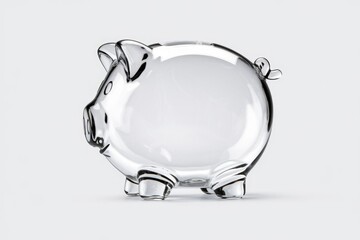 A transparent glass piggy bank, empty and ready to be filled with savings.