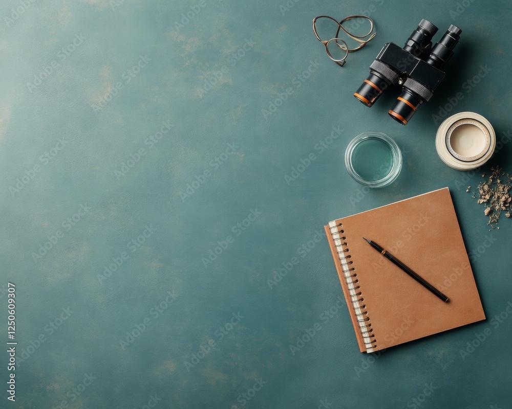 Aufkleber Matte Green Science Workspace Modern Digital Microscope Setup with Minimalist Notebooks on Steel - Research Content, Professional Lab Design and Analytical Precision