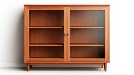 Light Brown Wooden Display Cabinet With Glass Doors