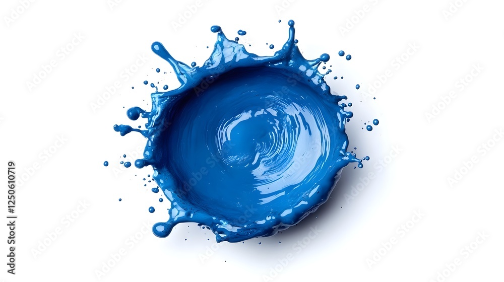 Poster striking blue swirling liquid splash forming an abstract dynamic background with flowing curvy shape