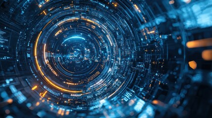 Obraz premium Abstract Circular Technology Background with Data Flow